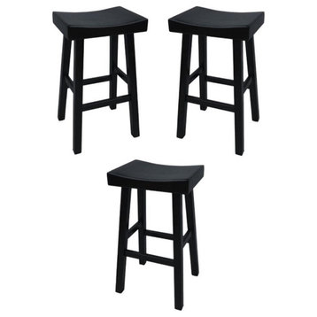 Home Square 30" Wood Bar Stool in Antique Black Finish - Set of 3