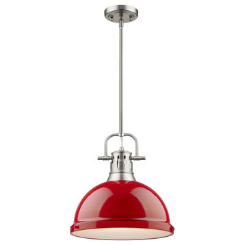 Duncan 1-Light Pendant With Rod, Pewter, Red Shade