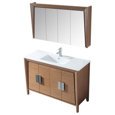 48" Larvotto Wheat Modern Bathroom Vanity, With Mirror Medicine Cabinet