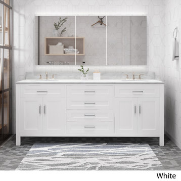 Grace Contemporary 72" Wood Bathroom Vanity, Counter Top Not Included, White