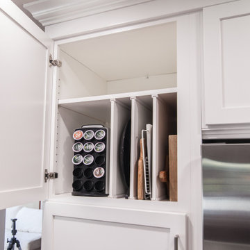Omega cabinetry, Blair door style, Maple wood in Pearl finish