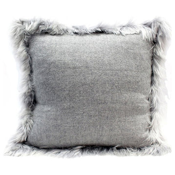 18" Gray Woven Alpaca Decorative Cushion with Alpaca Fur White - Feather and