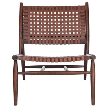 Leil Leather Woven Arm Chair, Brown/Cognac