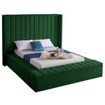 Meridian Furniture - Kiki Velvet Bed, Green, Queen - Make a bold statement in your bedroom with this stunning Kiki green velvet queen bed. Its green velvet design with channel tufting gives it a chic, textured appearance that's both comfortable and dramatic. This queen size bed features storage rails along its full slats frame, making it the perfect solution for individuals in limited sleeping spaces. Its width of 91.5 inches, depth of 99 inches, and height of 65 inches offers ample room to sleep without being cramped.