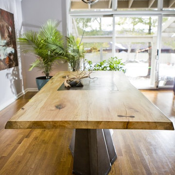 Live Edge Wood Slab Table W/ Faceted Metal Base