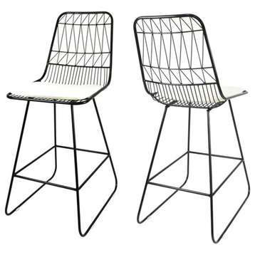 Noble House Niez 26" Outdoor Geometric Metal Counter Stools in Black (Set of 2)