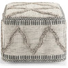 Simpli Home Sweeney Boho Square Pouf in Gray and Natural Handloom Woven Pattern