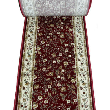 Como II Traditional Stair Runner, Red and Ivory, 26"x1'