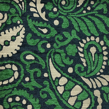 Sydney Paisley Textured Chenille Upholstery Fabric, Emerald