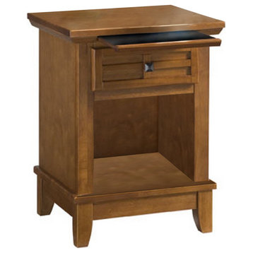 Classic Nightstand, Hidden Pull Out Tray & Drawer With Black Knob, Cottage Oak