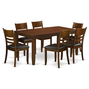 7-Piece Dining Room Set for Table With Leaf and 6 Kitchen Chairs, Espresso