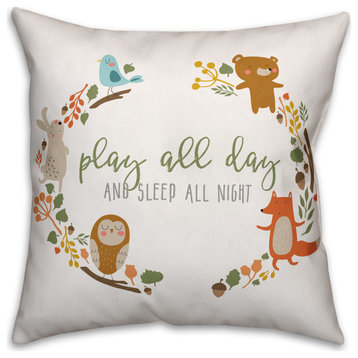 Play All Day And Sleep All Night Animal Pattern 16x16 Spun Poly Pillow