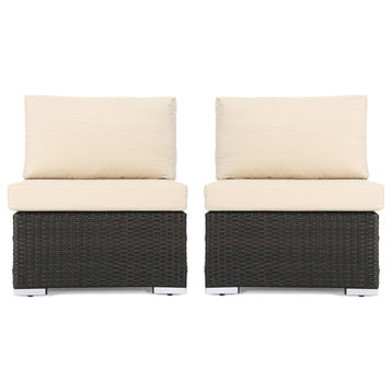 Avianna Wicker Armless Club Chair With Cushions, Set of 2, Multi-Brown/Beige