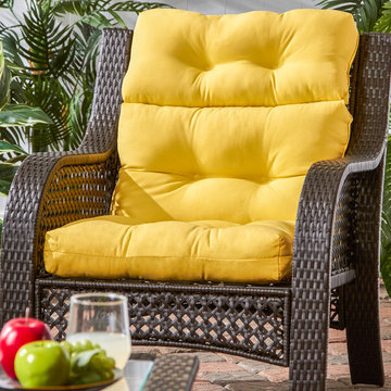 Wicker Woven Chair with Bold Yellow Cushion