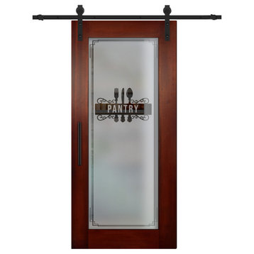 Pantry-Style Wooden Door with Elegant Glass Inlay, 28"x81", Semi-Private