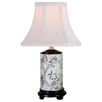 Bird In Tree Motif Porcelain Vase Table Lamp 15"