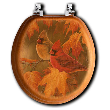 Toilet Seat, Elongated, Maple Leaves and Cardinals, Round