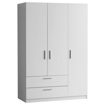 Lyon Freestanding Wardrobe Cabinet Matte White With Outside 2-Drawer, 3 Door