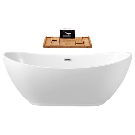 66" StreamlineN-581-66FSWH-FM Soaking Freestanding Tub With Internal Drain
