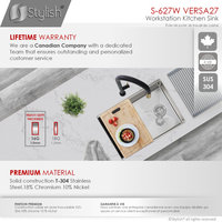 STYLISH 27'' Workstation Single Bowl Undermount 16G Stainless Steel Kitchen Sink
