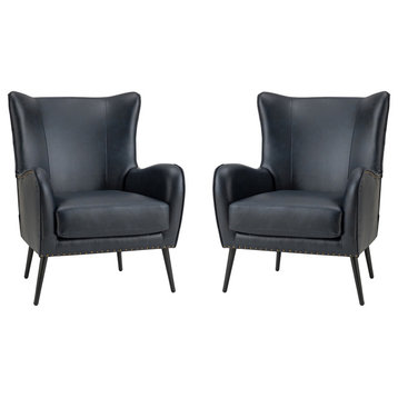 39" Comfy Living Room Armchair With Special Arms, Set of 2, Navy