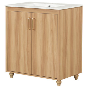 30" Freestanding Bath Vanity Set, Natural, Integrated Ceramic Sink