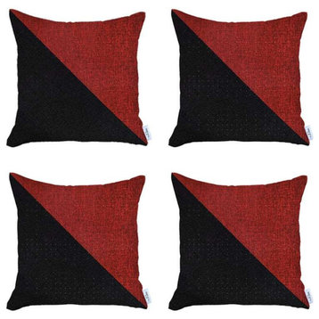 Set of 4 Black And Red Diagonal Pillow Covers