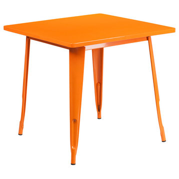 31.5'' Square Orange Metal Indoor-Outdoor Table