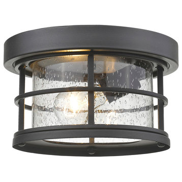 Exterior Additions 1-Light Outdoor Flush Mount, Black With Clear Seedy Glass