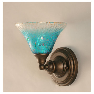 Toltec Lighting Wall Sconce, Bronze Finish, 7" Teal Crystal Glass