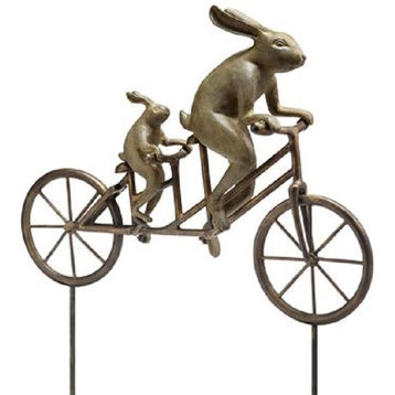 Attractive Tandem Bicycle Bunnies Garden Sculpture
