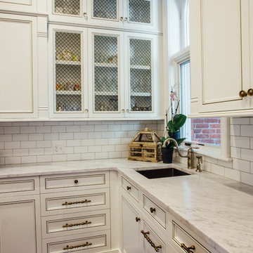 White Glazed Kitchen with Walnut Island Top