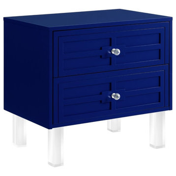 Posh Living Peyton Modern 2-Drawer Nightstand with Lucite Legs in Navy Blue