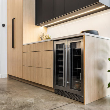Sophisticated matte black and warm rift cut oak collision