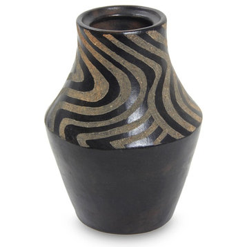 Novica Black Tiger Grace Decorative Ceramic Vase