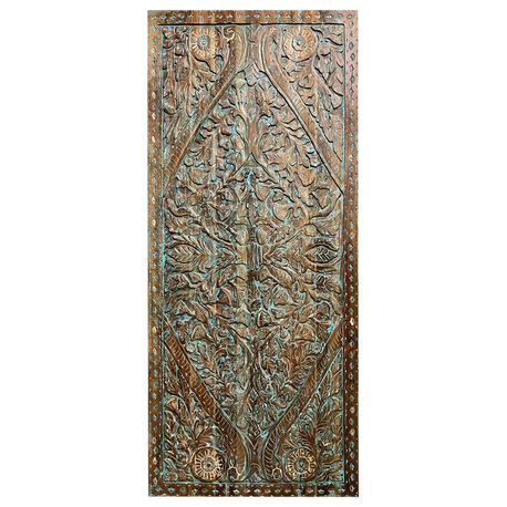 Consigned Vintage Carved Sliding Barn Door Blue Lotus Garden Double Doors 96