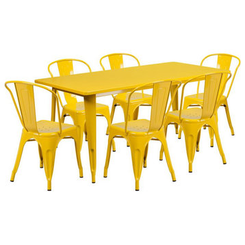 31.5"x63" Rectangular Yellow Metal Indoor/Outdoor Table Set