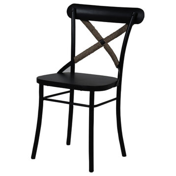 Hornell Mango and Metal Cross Back Dining Chairs, Set of 2, Black