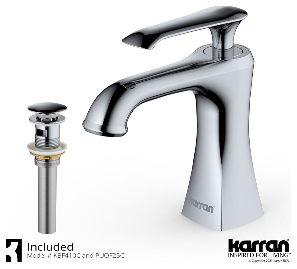 Karran 1-Hole 1-Handle Bathroom Faucet With Pop-Up Drain, Chrome