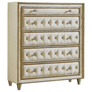 Antonella 5-Drawer Upholstered Chest Ivory and Camel