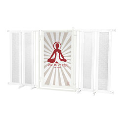 Fusion Gates - Fusion Gate with Dog Is My Zen Design, White Pearl, 71.5"-74" - Dog Gates