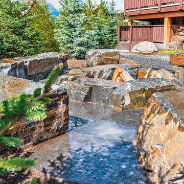 Stone Seating & Stone Fire Pit on Patio