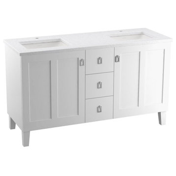 Poplin 60" Bath Vanity Cabinet, Legs, 2 Doors, 3 Drawers, Linen White