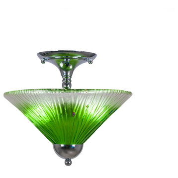 Semi-Flush With 2 Bulbs, Matte Black Finish With 12" Kiwi Green Glass