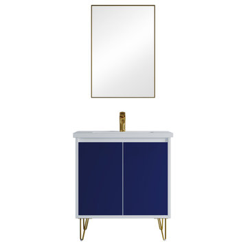 Dello 30" Single Bathroom Vanity Set With V Legs, Blue