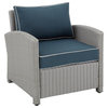 Crosley Furniture Bradenton 18.5" Wicker / Rattan Outdoor Armchair in Navy/Gray
