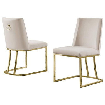 Double Minimalistic Cream Velvet Side Chairs with Gold Chrome Legs