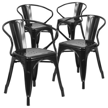 Black Metal Indoor/Outdoor Chairs With Arms, Set of 4