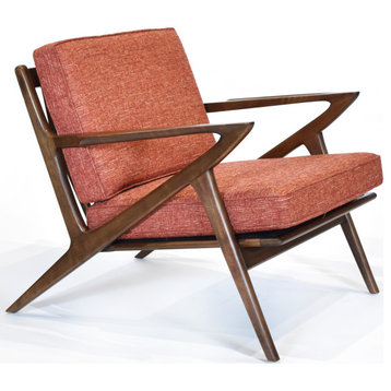 Zach Mid Century Modern Walnut Lounge Chair, Picante