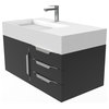 Amazon 36" Wall Mounted Bathroom Vanity Set, Black, White Top, Chrome Handles